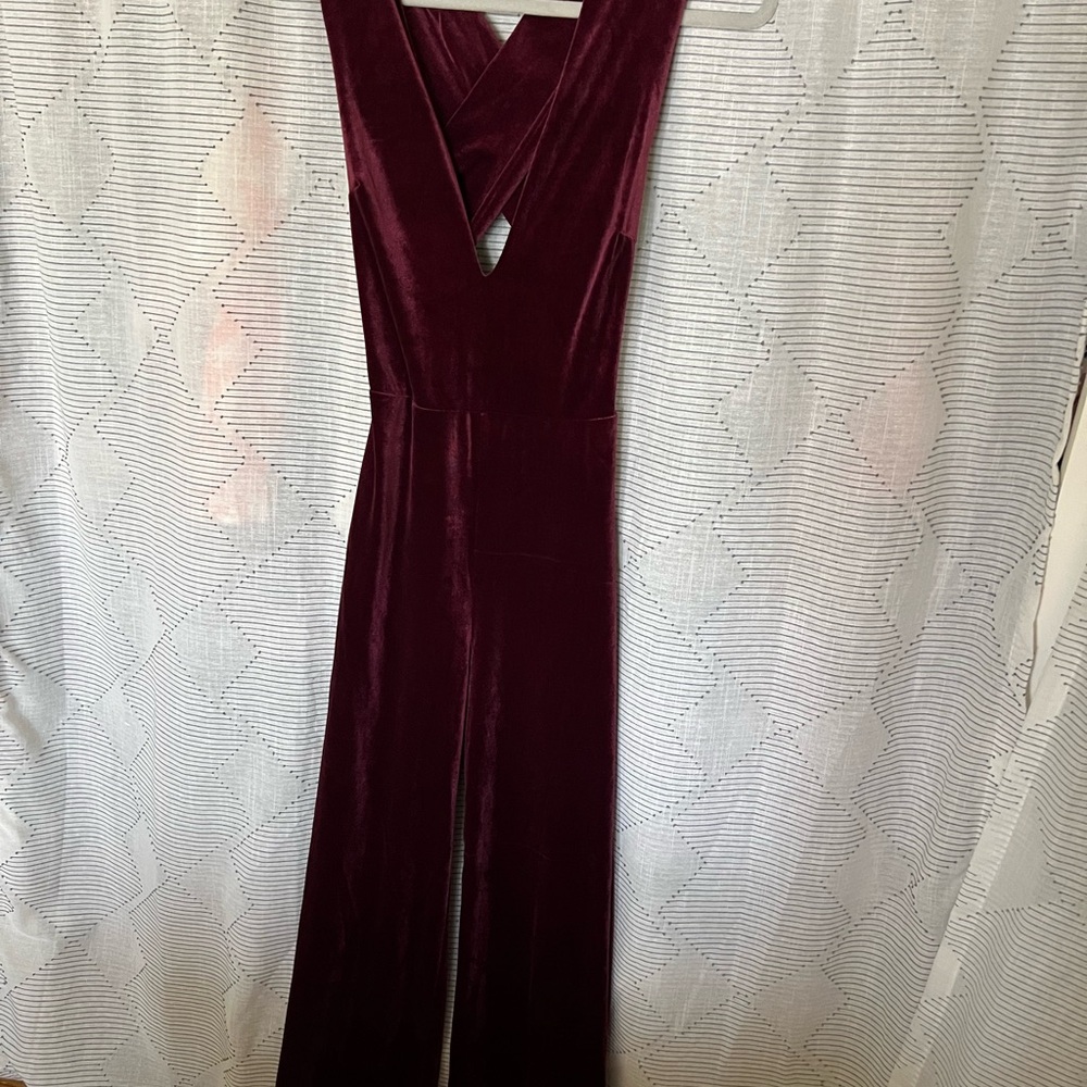Lulu's Burgundy Velvet Jumpsuit